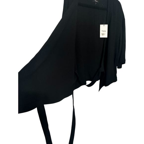 NWT Theory Black Long-Sleeve Wrap V-neck Blouse Top (L) - Picture 8 of 14